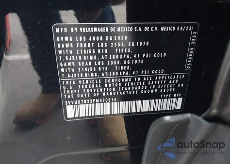 2023 Volkswagen Taos 1.5T Se z USA, uszkodzony, nr VIN 3VVUX7B22PM370914